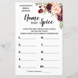 Lámina Nombre de la ducha de novia Spice juego español en