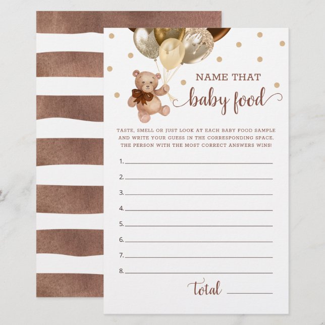 Lámina Nombre del juego de comida para bebés Baby Shower  (Anverso / Reverso)