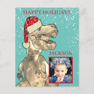 Lámina Nombre del niño T-Rex Santa Dinosaurio Navidad Fot