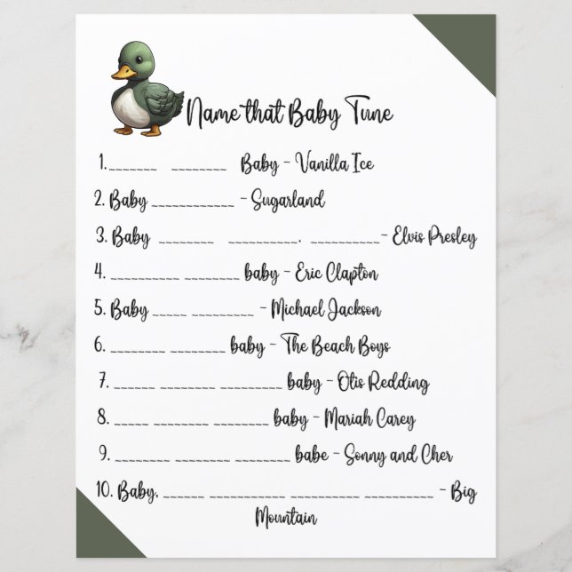 Lámina Nombre el juego de Baby Shower Baby Tune (Anverso)