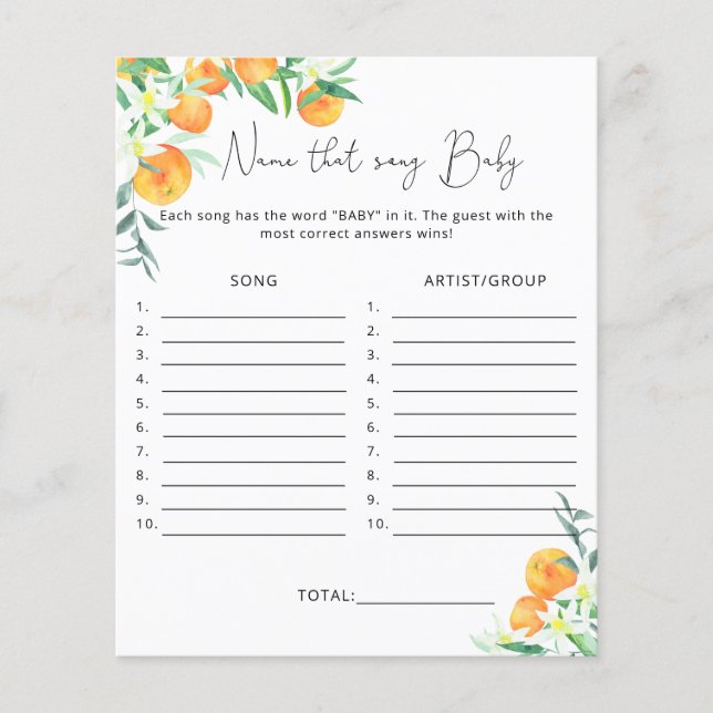 Lámina Nombre esa canción \ Pequeño juego de ducha de beb (Anverso)