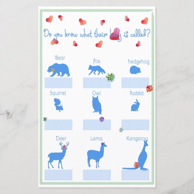 Lámina Nombre Mi Bebé Suculento Juego de Baby Shower (Anverso)