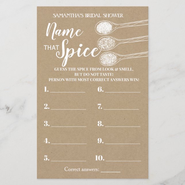 Lámina Nombre que juego de ducha de novia Spice bridal es (Anverso)
