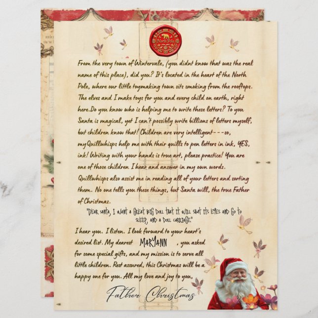 Lámina North Pole Personal Christmas Letter From Santa (Anverso / Reverso)