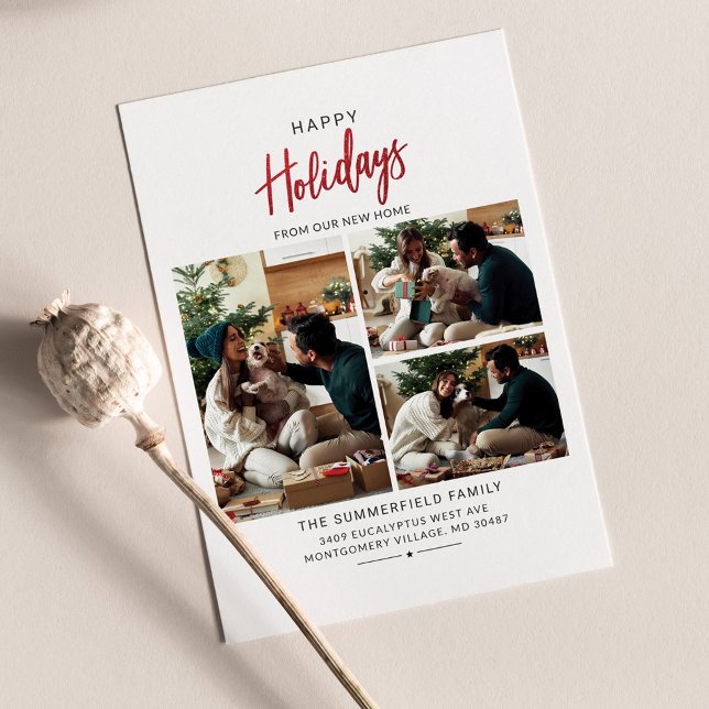 Lámina Nos hemos mudado de vacaciones de Collage de fotos (Christmas Holidays Family Photo Collage Moving Announcement)