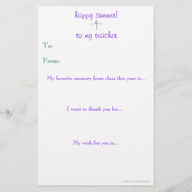 Lámina Nota de agradecimiento al profesor de fin de año (Anverso)