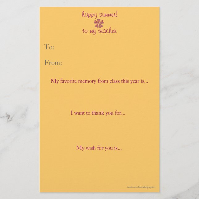 Lámina Nota de agradecimiento al profesor de fin de año (Anverso)