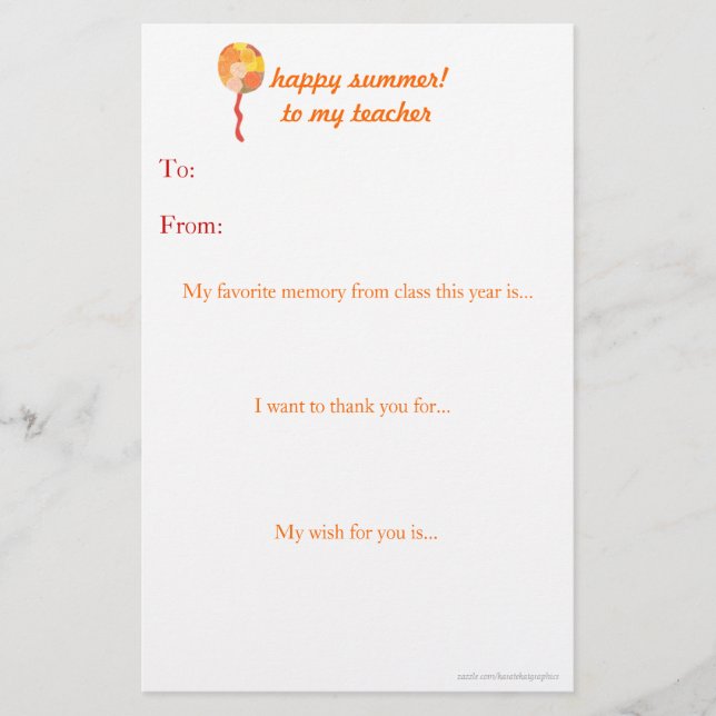 Lámina Nota de agradecimiento al profesor de fin de año (Anverso)