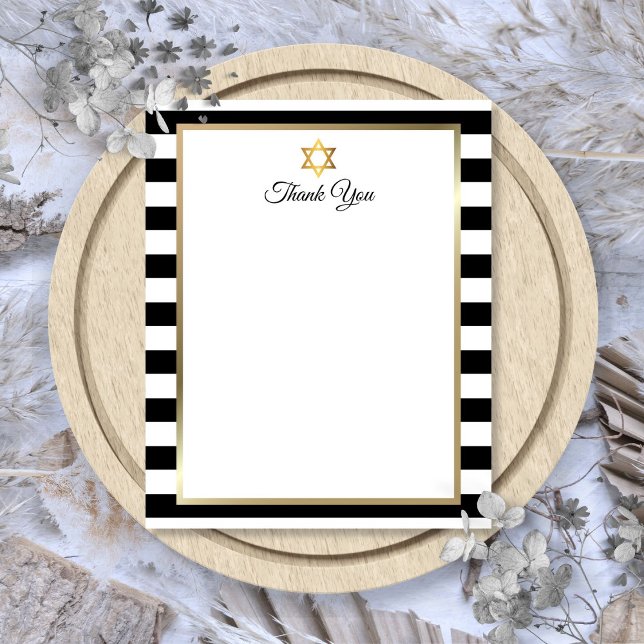 Lámina Nota de agradecimiento de Bar Mitzvah con franja n (Bar Bat Mitzvah Black White Stripe Thank You Note
)