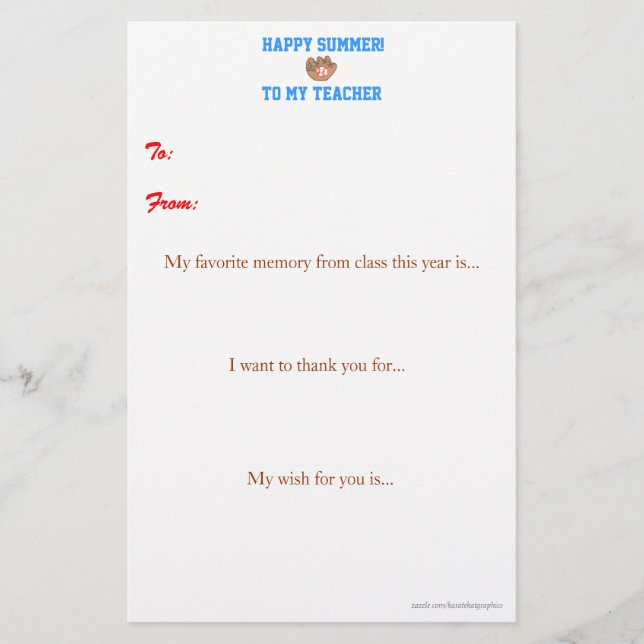 Lámina Nota de agradecimiento de fin de año para el maest (Anverso)