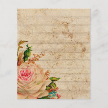 Notas musicales antiguas con flor rosa