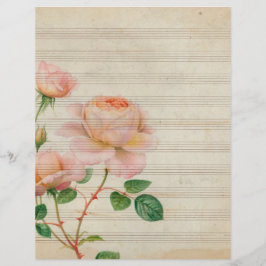 Lámina Notas musicales de sepia de época con rosa rosa ro
