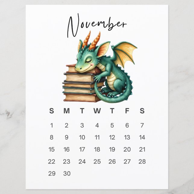 Lámina November Baby Dragon Art Print Whimsical Fantasy  (Anverso)