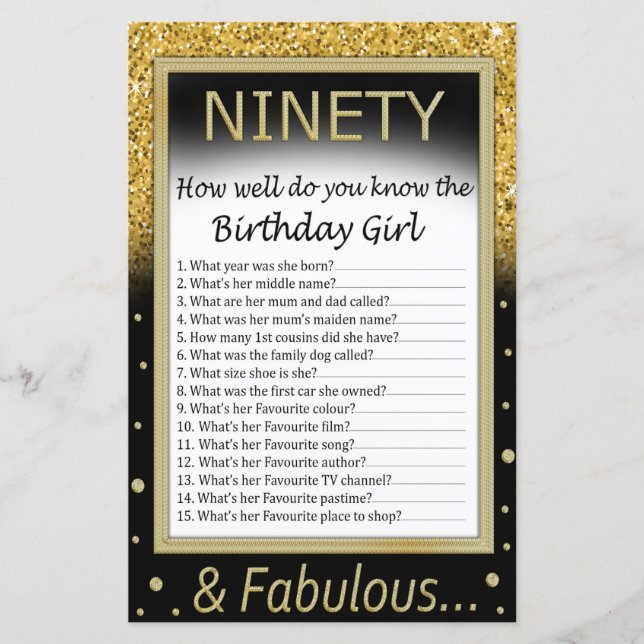 Lámina Noventa Qué bien conoces al chica de cumpleaños (Anverso)