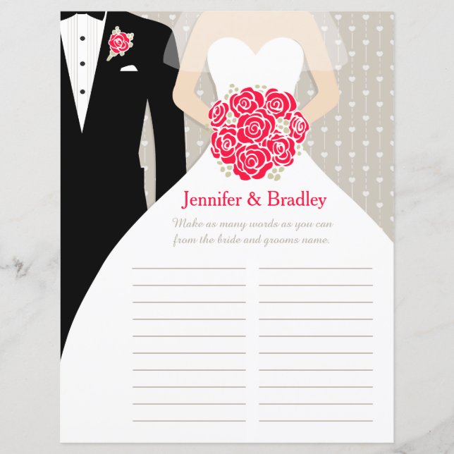 Lámina Novia Bridal Shower Word Juego de palabras vestido (Anverso)