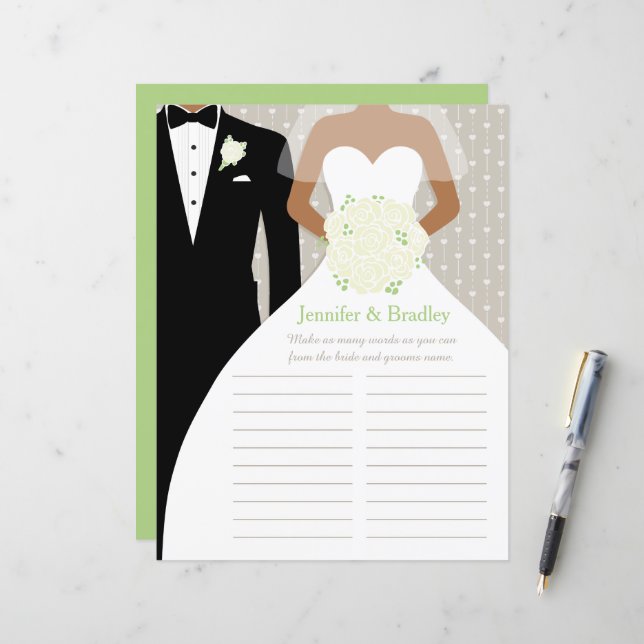 Lámina Novia Bridal Shower Word Juego de palabras vestido (Anverso/Reverso In Situ)