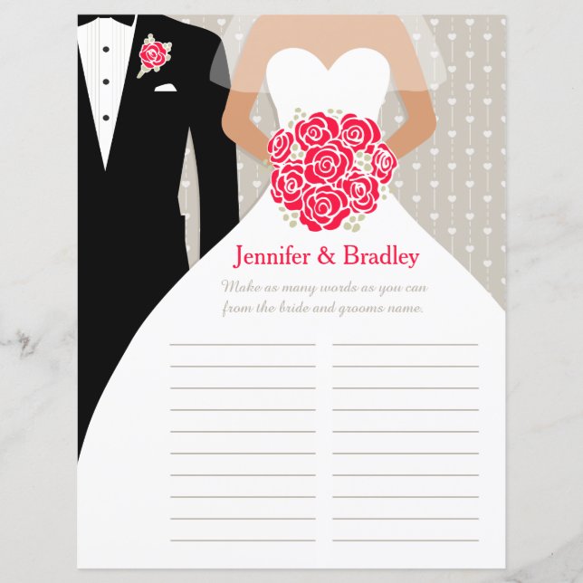 Lámina Novia Bridal Shower Word Juego de palabras vestido (Anverso)