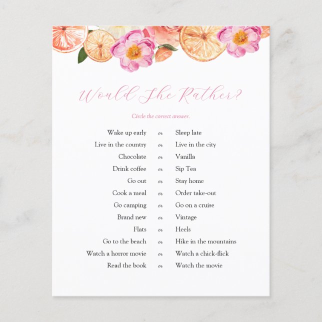 Lámina Novia De Citrus Rosa Prefiere Jugar (Anverso)