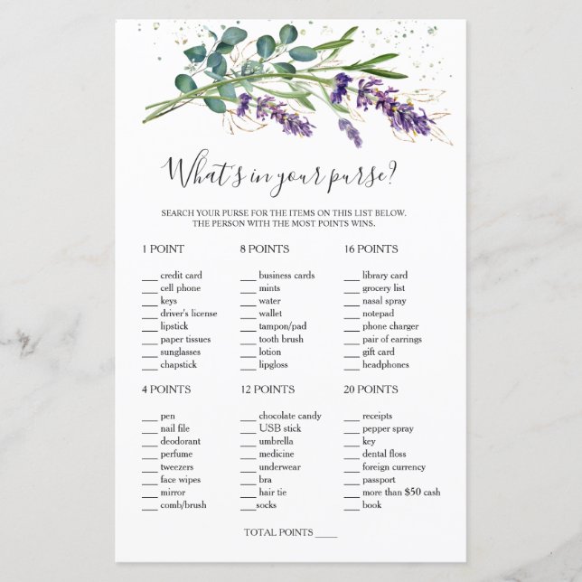 Lámina Novia qué hay en tu bolso/hoja de papel (Anverso)