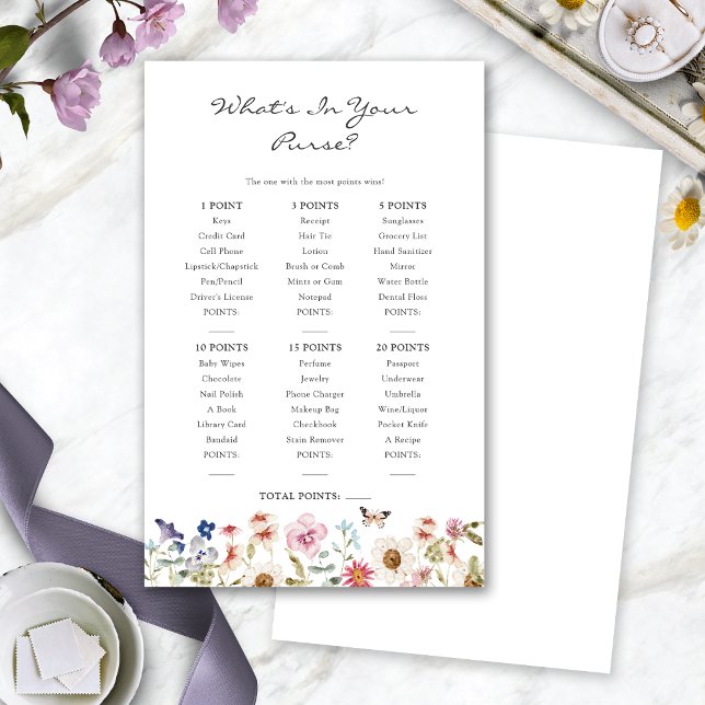 Lámina Novia qué hay en tu juego de bolsos (Bridal Shower  What's In Your Purse Game with Butterfly by Painted Paperie
)