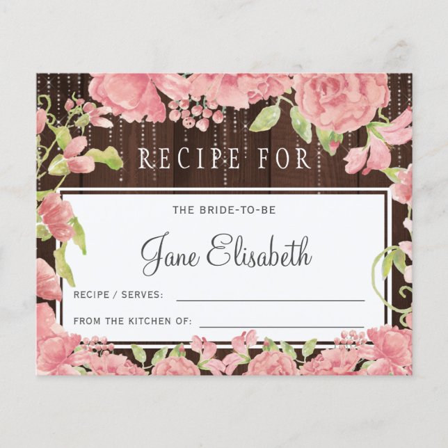 Lámina Novia rosa floral novia rústica para la receta (Anverso)
