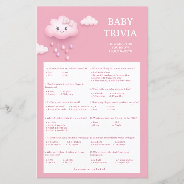 Lámina Nube sonriente blanca suave 9 juego de Baby Trivia (Anverso)