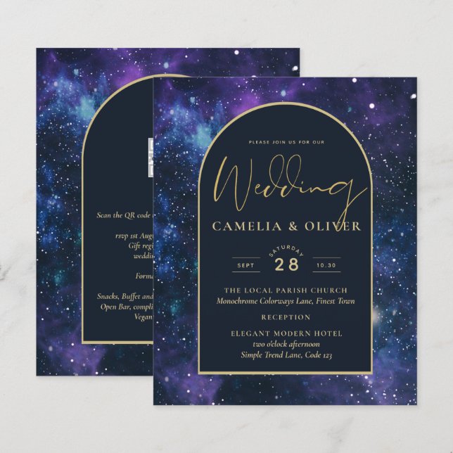 Lámina NUDGET Starry Night Purple Blue Wedding INVITE (Anverso / Reverso)