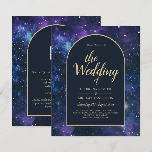 Lámina NUDGET Starry Night Purple Blue Wedding INVITE (Anverso / Reverso)
