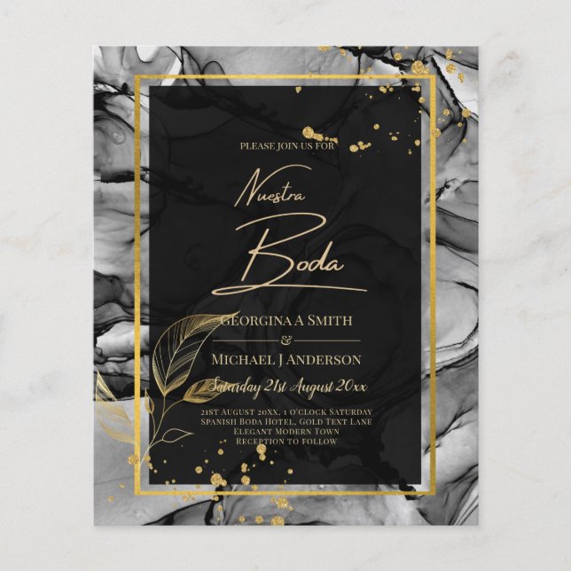 Lámina NUESTRA BODA Black Gold Ink Wedding INVITE (Anverso)