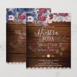 Lámina Nuestra Boda Burgundy Blue Floral Lace INVITE