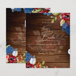 Lámina NUESTRA BODA Burgundy Blue Floral Wedding INVITE