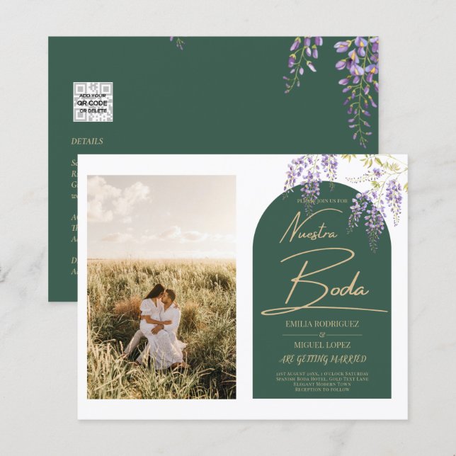 Lámina NUESTRA BODA FOTO Wisteria Invitación a la boda es (Anverso / Reverso)
