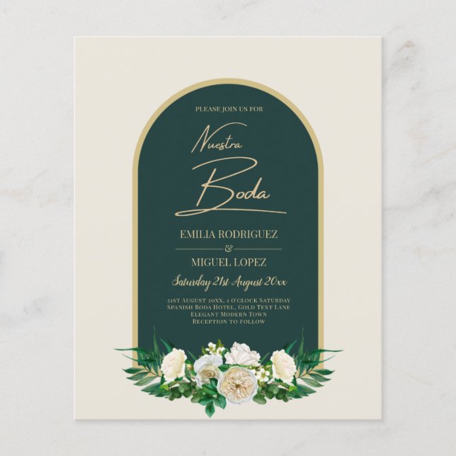 Lámina NUESTRA BODA Green Gold White Roses Winter INVITE (Anverso)