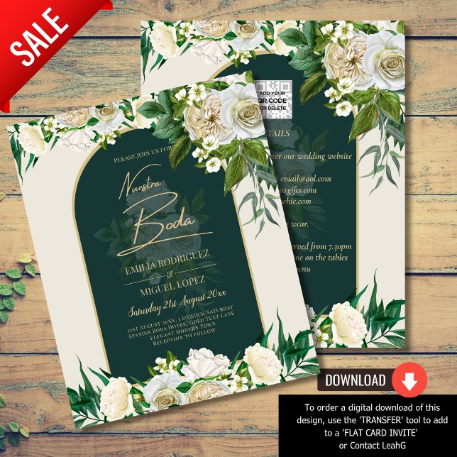 Lámina NUESTRA BODA Green Gold White Roses Winter INVITE (Subido por el creador)