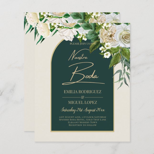 Lámina NUESTRA BODA Green Gold White Roses Winter INVITE (Anverso / Reverso)