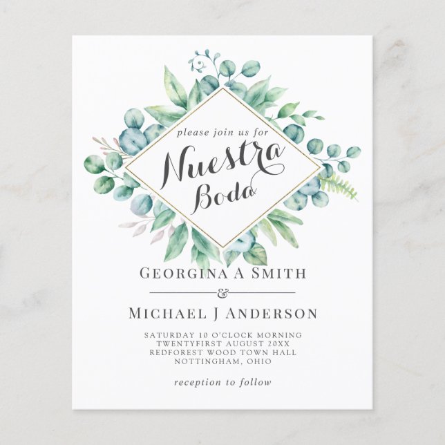 Lámina Nuestra Boda Invitación - Eucalyptus Moderno (Anverso)
