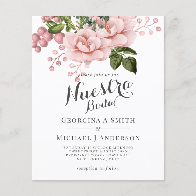 Lámina Nuestra Boda Invitación - Rubor Rosa Rosa Bouquet (Anverso)