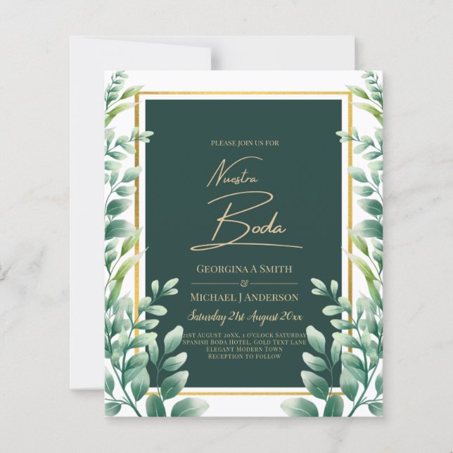 Lámina Nuestra Boda Invitación Verde Oro (Anverso)