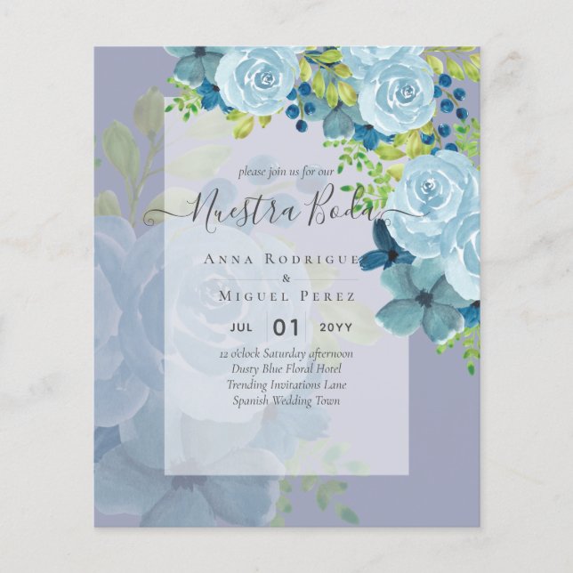 Lámina NUESTRA BODA PRESUPUESTO Dusty Blue Floral (Anverso)