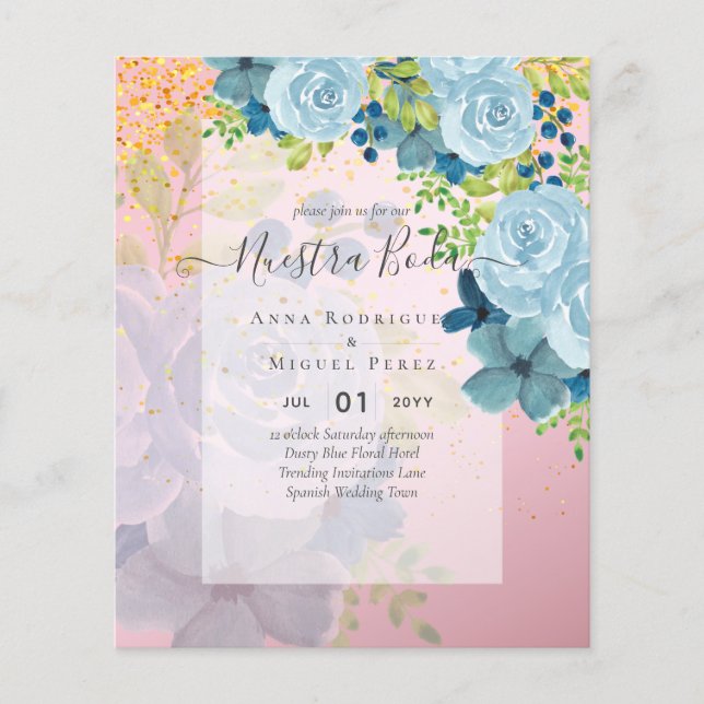 Lámina NUESTRA BODA PRESUPUESTO Dusty Blue Floral (Anverso)