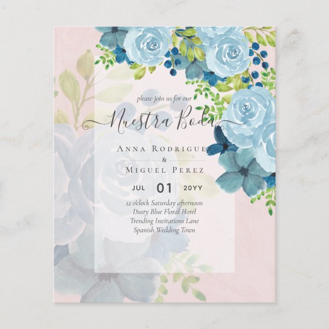 Lámina NUESTRA BODA PRESUPUESTO Dusty Blue Floral (Anverso)