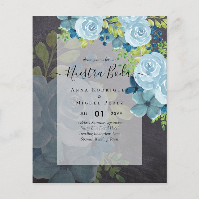 Lámina NUESTRA BODA PRESUPUESTO Dusty Blue Floral (Anverso)