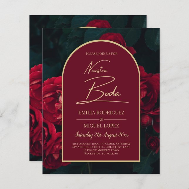 Lámina NUESTRA BODA Red Roses Forest Green Winter INVITE (Anverso / Reverso)
