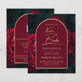 Lámina NUESTRA BODA Red Roses Forest Green Winter INVITE
