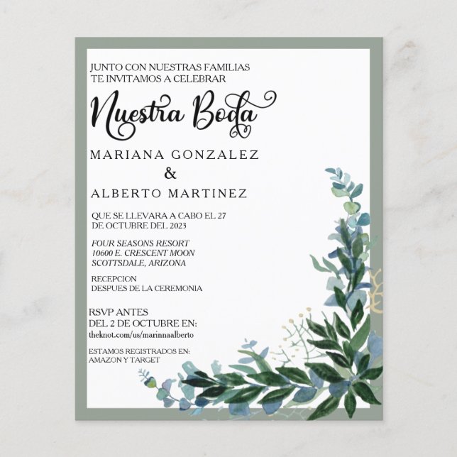 Lámina Nuestra Boda RSVP Eucalyptus, Boda española (Anverso)