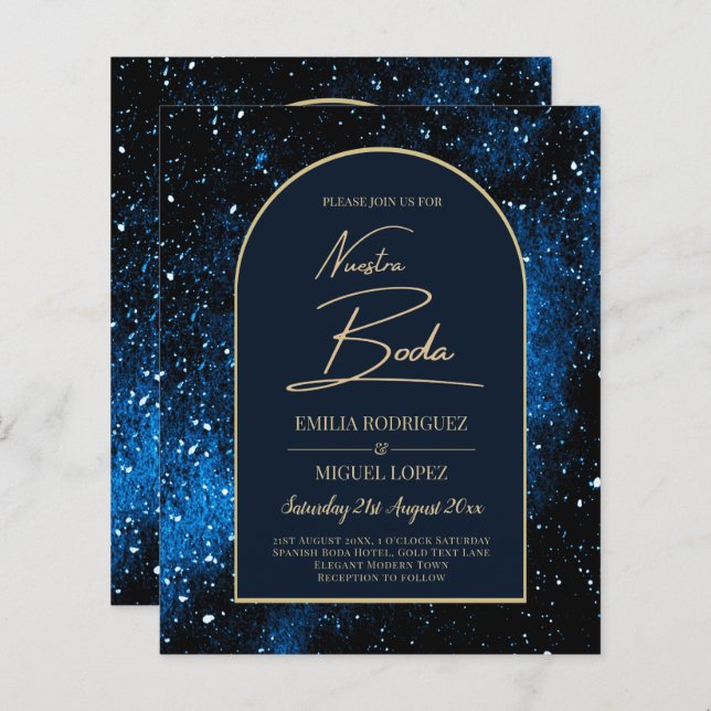 Lámina NUESTRA BODA Starry Night Navy Blue Gold INVITE (Anverso / Reverso)