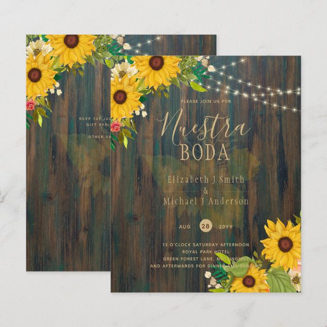 Lámina NUESTRA BODA Sunflowers Invitación a una boda de m (Anverso / Reverso)