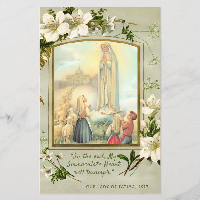 Lámina Nuestra Señora de Fatima Litany Oración Religiosa (Anverso)