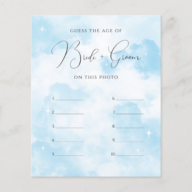 Lámina Nueve en la nube, adivina la edad de la novia y el (Anverso)