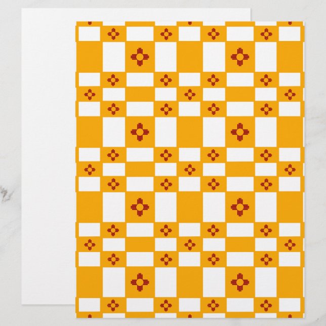 Lámina Nuevo México Zia Cuadrados blancos rojos amarillos (Anverso / Reverso)